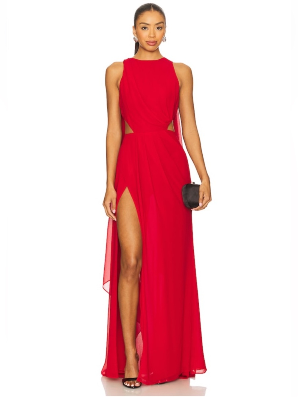 Michael Costello Red High-Slit Cutout Evening Gown